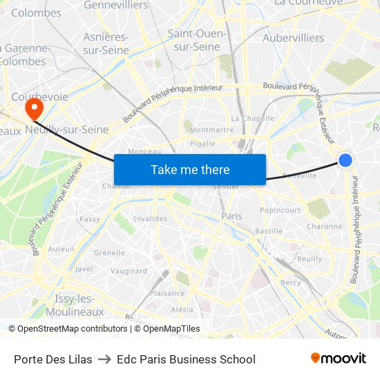 Porte Des Lilas to Edc Paris Business School map