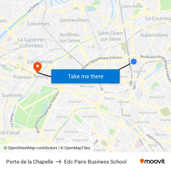 Porte de la Chapelle to Edc Paris Business School map