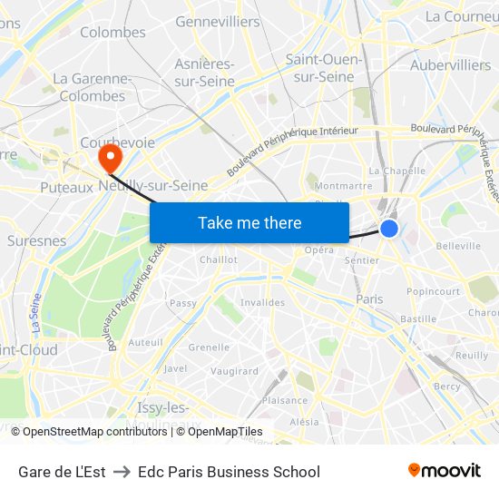 Gare de L'Est to Edc Paris Business School map