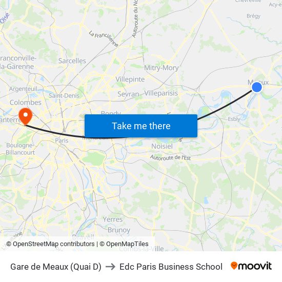 Gare de Meaux (Quai D) to Edc Paris Business School map
