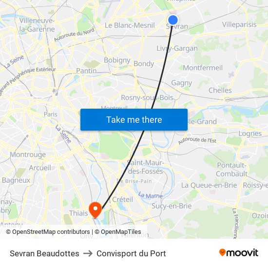 Sevran Beaudottes to Convisport du Port map