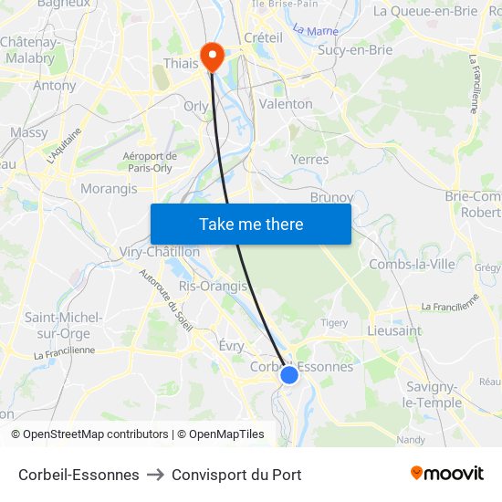 Corbeil-Essonnes to Convisport du Port map