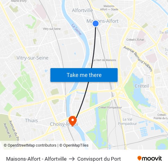 Maisons-Alfort - Alfortville to Convisport du Port map