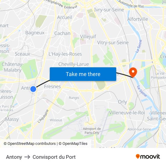 Antony to Convisport du Port map