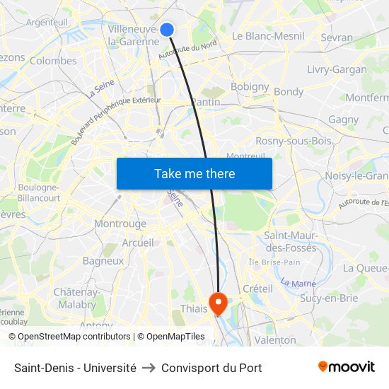 Saint-Denis - Université to Convisport du Port map