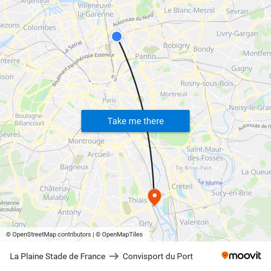 La Plaine Stade de France to Convisport du Port map
