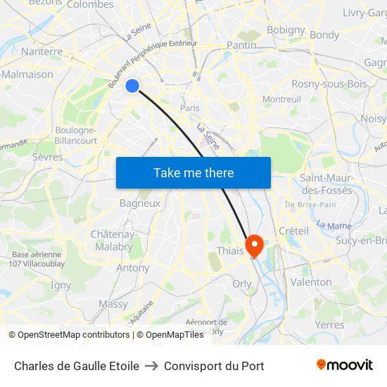 Charles de Gaulle Etoile to Convisport du Port map