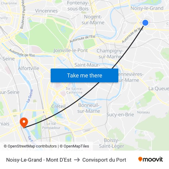 Noisy-Le-Grand - Mont D'Est to Convisport du Port map
