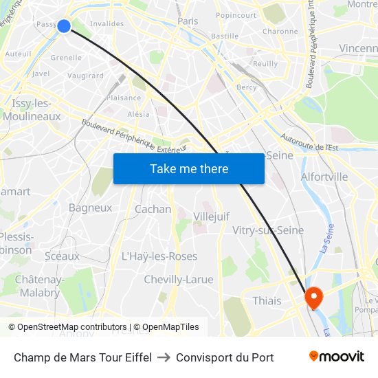 Champ de Mars Tour Eiffel to Convisport du Port map
