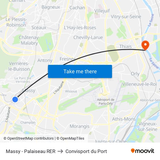 Massy - Palaiseau RER to Convisport du Port map