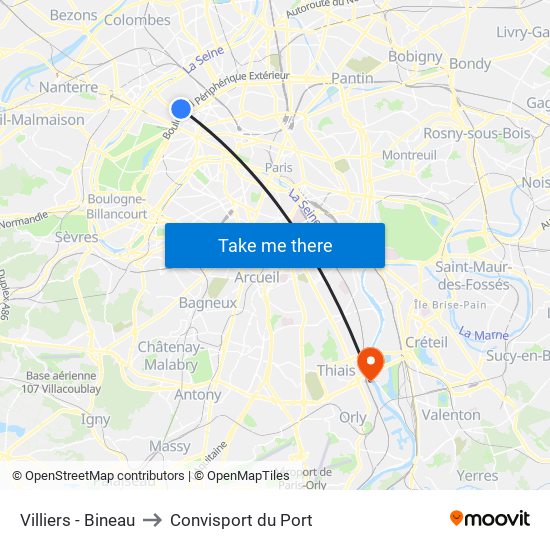 Villiers - Bineau to Convisport du Port map