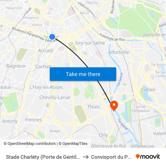 Stade Charléty (Porte de Gentilly) to Convisport du Port map
