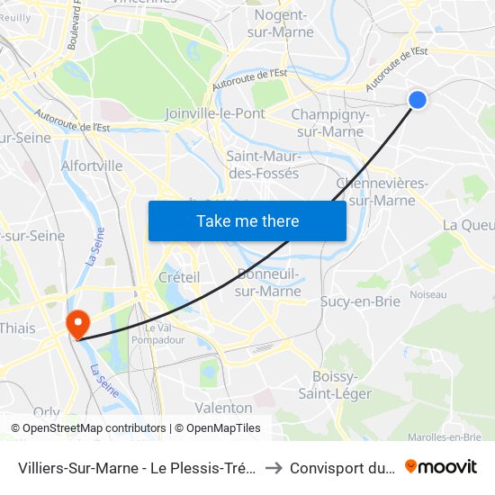 Villiers-Sur-Marne - Le Plessis-Trévise RER to Convisport du Port map