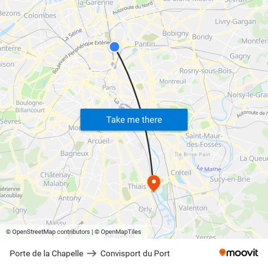 Porte de la Chapelle to Convisport du Port map