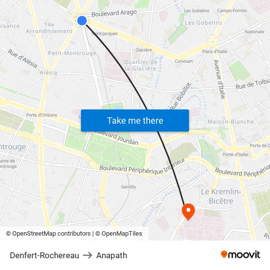 Denfert-Rochereau to Anapath map