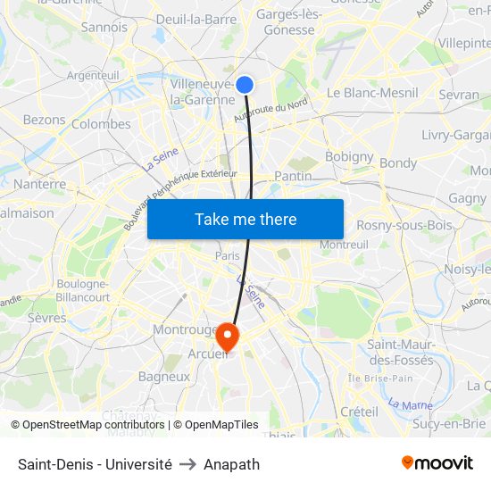 Saint-Denis - Université to Anapath map