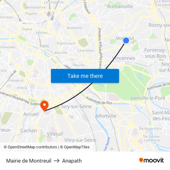 Mairie de Montreuil to Anapath map