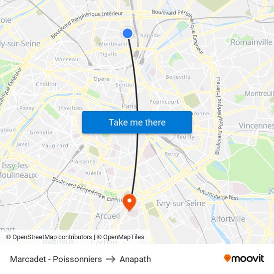 Marcadet - Poissonniers to Anapath map