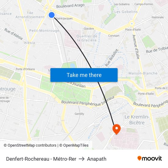 Denfert-Rochereau - Métro-Rer to Anapath map