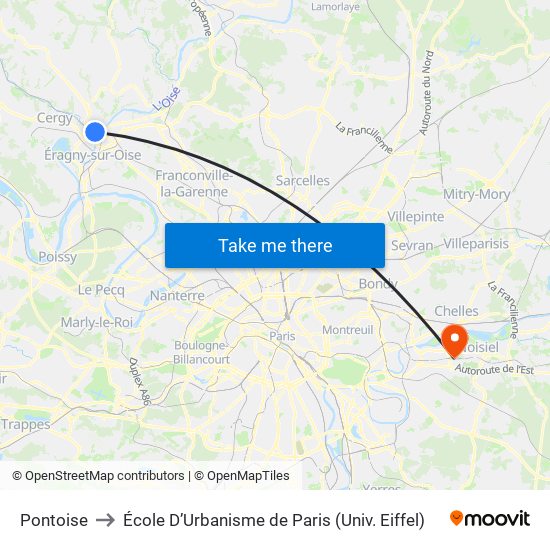 Pontoise to École D’Urbanisme de Paris (Univ. Eiffel) map