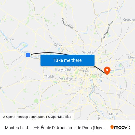 Mantes-La-Jolie to École D’Urbanisme de Paris (Univ. Eiffel) map