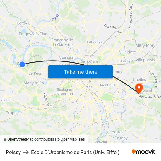 Poissy to École D’Urbanisme de Paris (Univ. Eiffel) map