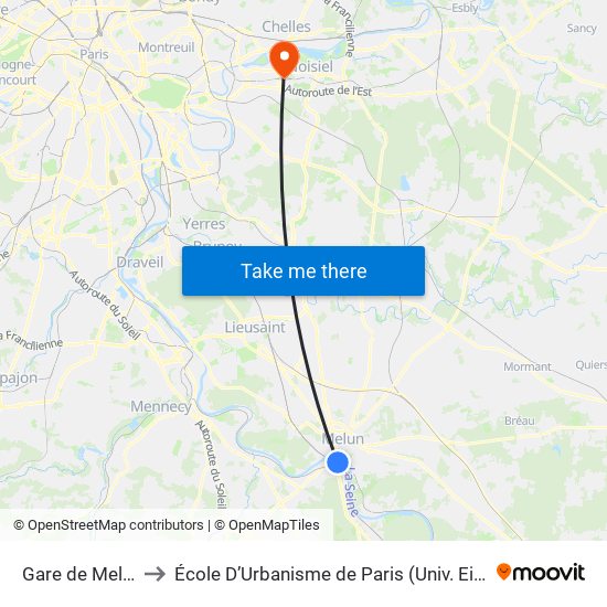 Gare de Melun to École D’Urbanisme de Paris (Univ. Eiffel) map
