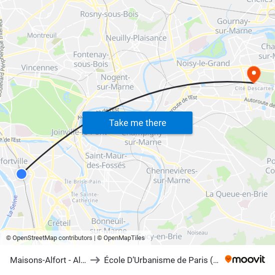 Maisons-Alfort - Alfortville to École D’Urbanisme de Paris (Univ. Eiffel) map