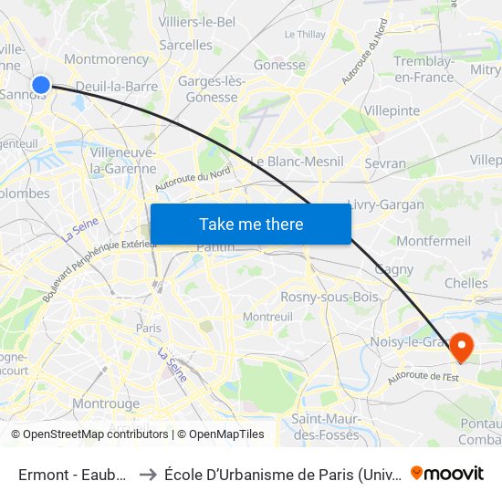 Ermont - Eaubonne to École D’Urbanisme de Paris (Univ. Eiffel) map