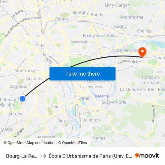 Bourg-La-Reine to École D’Urbanisme de Paris (Univ. Eiffel) map