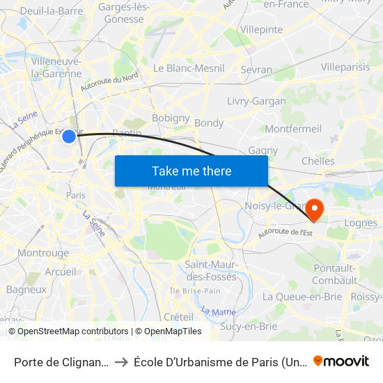 Porte de Clignancourt to École D’Urbanisme de Paris (Univ. Eiffel) map