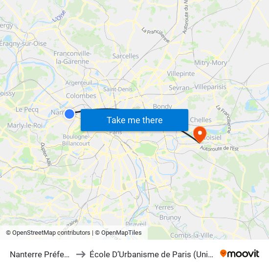 Nanterre Préfecture to École D’Urbanisme de Paris (Univ. Eiffel) map