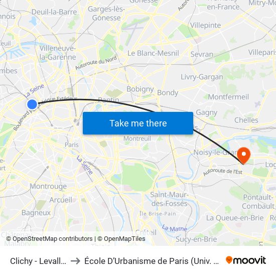 Clichy - Levallois to École D’Urbanisme de Paris (Univ. Eiffel) map