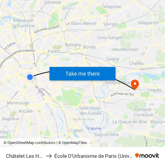 Châtelet Les Halles to École D’Urbanisme de Paris (Univ. Eiffel) map