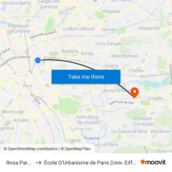 Rosa Parks to École D’Urbanisme de Paris (Univ. Eiffel) map