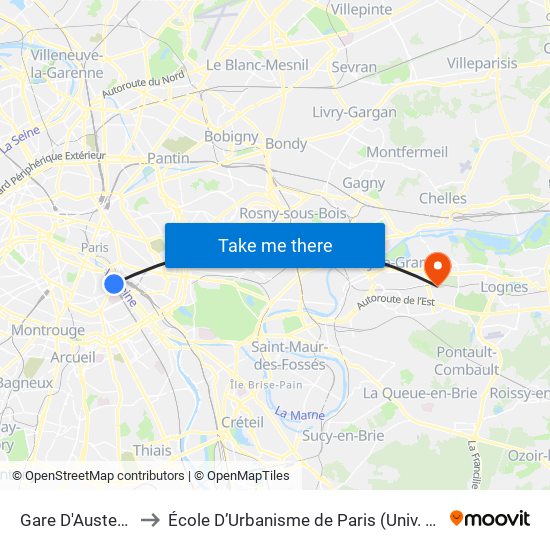 Gare D'Austerlitz to École D’Urbanisme de Paris (Univ. Eiffel) map