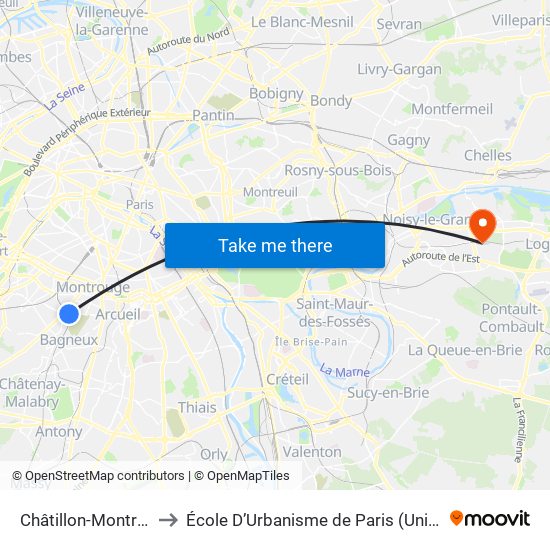 Châtillon-Montrouge to École D’Urbanisme de Paris (Univ. Eiffel) map