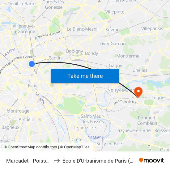 Marcadet - Poissonniers to École D’Urbanisme de Paris (Univ. Eiffel) map