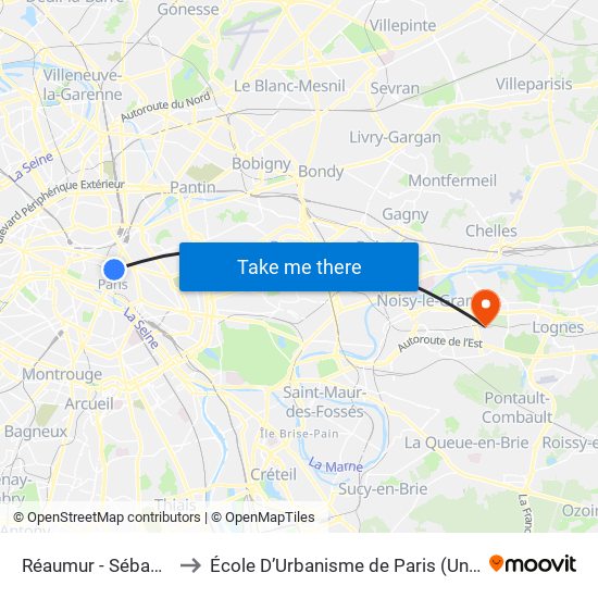 Réaumur - Sébastopol to École D’Urbanisme de Paris (Univ. Eiffel) map