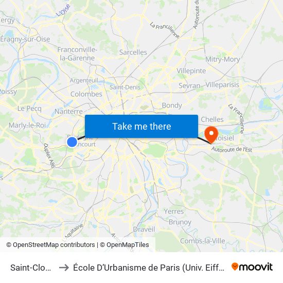 Saint-Cloud to École D’Urbanisme de Paris (Univ. Eiffel) map