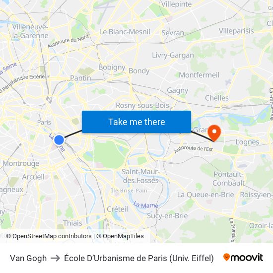 Van Gogh to École D’Urbanisme de Paris (Univ. Eiffel) map