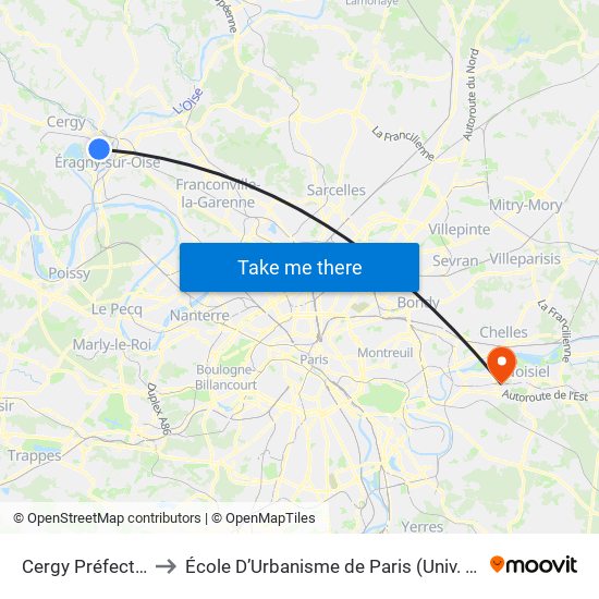 Cergy Préfecture to École D’Urbanisme de Paris (Univ. Eiffel) map
