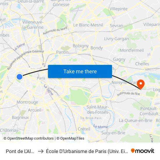 Pont de L'Alma to École D’Urbanisme de Paris (Univ. Eiffel) map