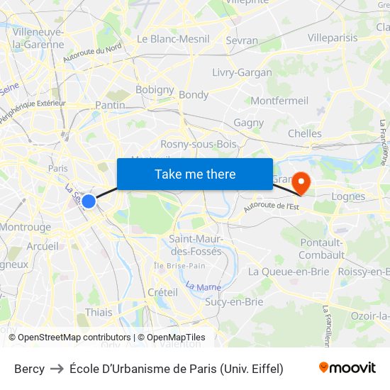 Bercy to École D’Urbanisme de Paris (Univ. Eiffel) map