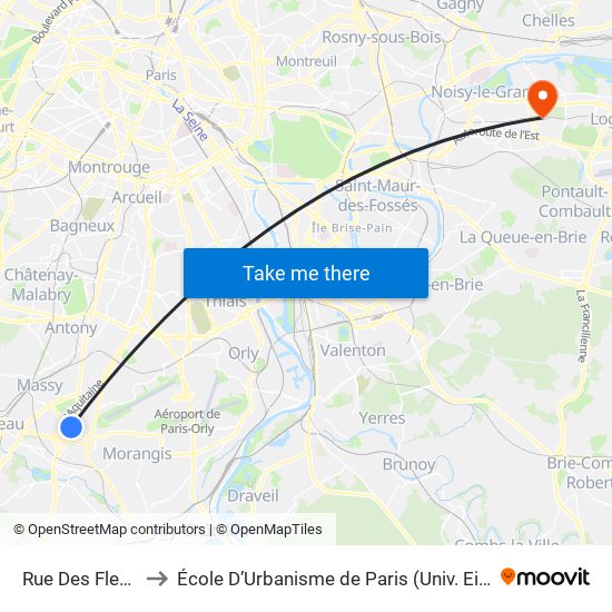 Rue Des Fleurs to École D’Urbanisme de Paris (Univ. Eiffel) map