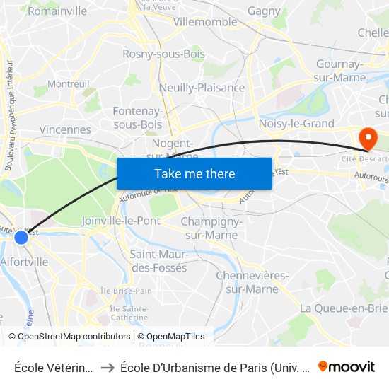 École Vétérinaire to École D’Urbanisme de Paris (Univ. Eiffel) map