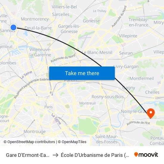 Gare D'Ermont-Eaubonne to École D’Urbanisme de Paris (Univ. Eiffel) map