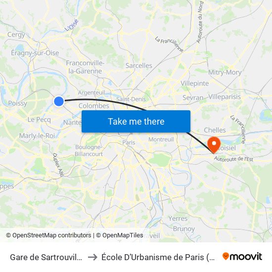 Gare de Sartrouville - RER to École D’Urbanisme de Paris (Univ. Eiffel) map