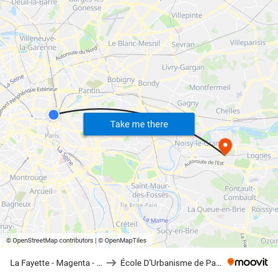 La Fayette - Magenta - Gare du Nord to École D’Urbanisme de Paris (Univ. Eiffel) map