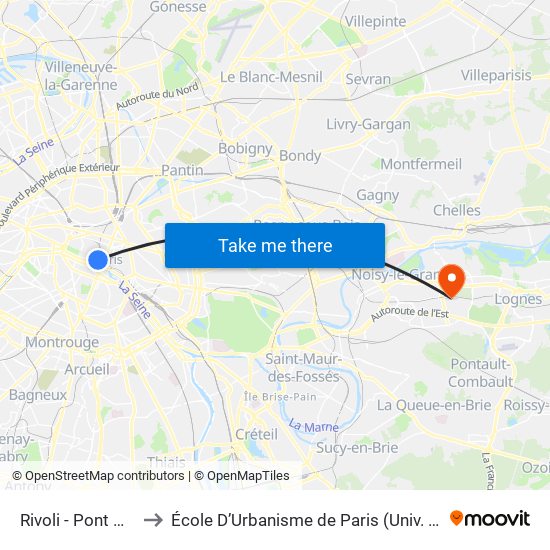 Rivoli - Pont Neuf to École D’Urbanisme de Paris (Univ. Eiffel) map